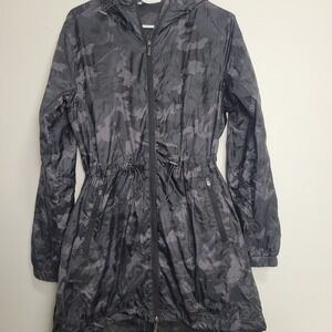 Kyodan Outdoor Womens Camo Longline Windbreaker Jacket Grey Black Large